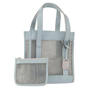 GUCCI Mesh Hand Bag Leather Light Blue 000 2058 0500 5 Auth 156946